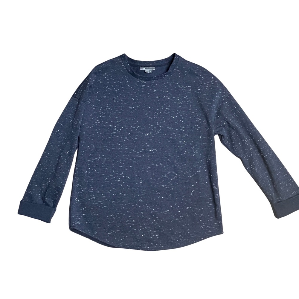Vince Speckled Navy Blue Long‎ Sleeve Pullover Top with Back Zipper, Women's XS